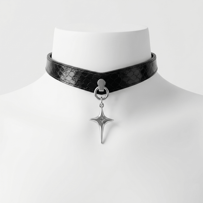Vesper Choker – Black Python Leather Choker with Star Pendant | Hushcrafts® - Hushcrafts LLC Hover Image