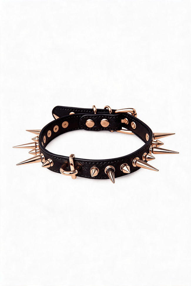 "Vivid Fury" Extreme Punk Leather Choker - Hushcrafts LLC Hover Image