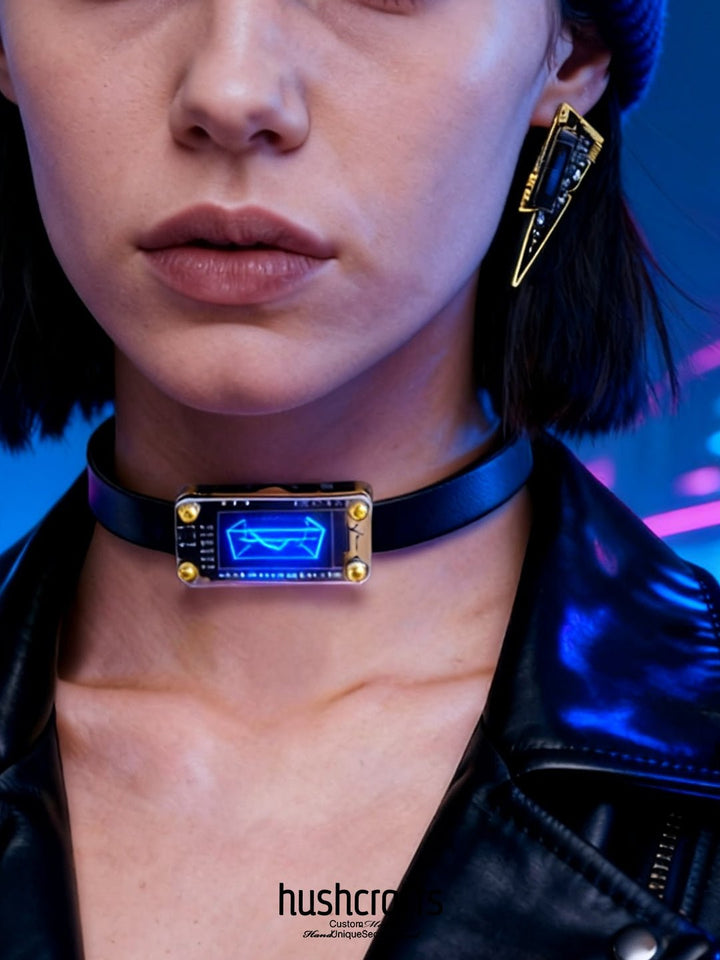 Voice - Activated LED Leather Choker & Earring - hushcrafts