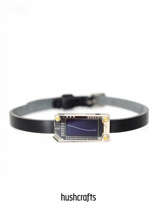 Voice - Activated LED Leather Choker – Sound Reactive Wearable Art - hushcrafts Hover Image