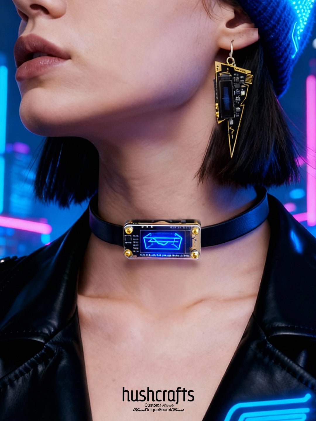 Voice - Activated LED Leather Choker – Sound Reactive Wearable Art - hushcrafts
