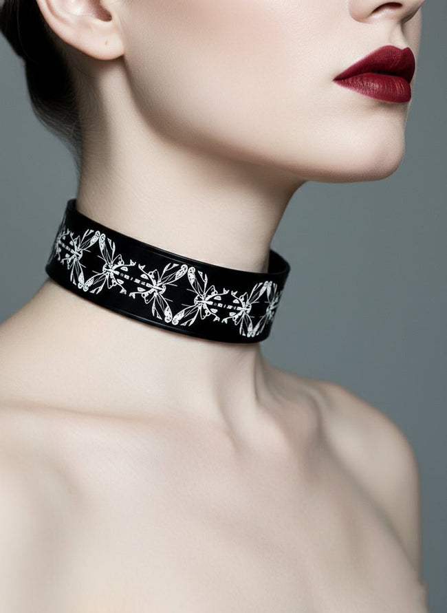 "Whispering Wings" Leather Choker - Hushcrafts LLC Hover Image