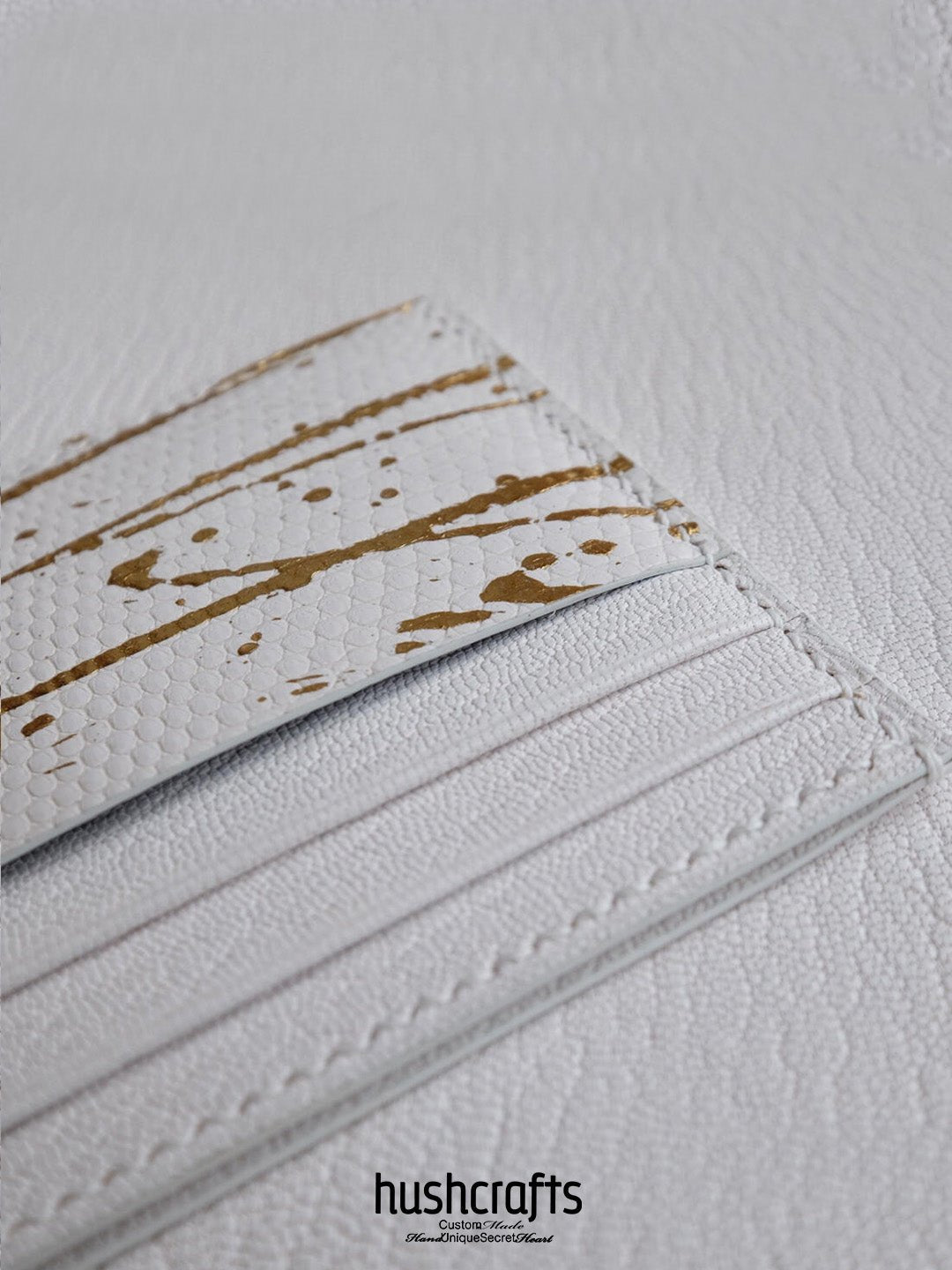 White & Gold Speckled Lizard Leather Card Holder - hushcrafts